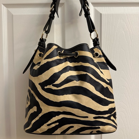 Dooney & Bourke Zebra Print Shoulder Bag - Black and Tan - Picture 2 of 12